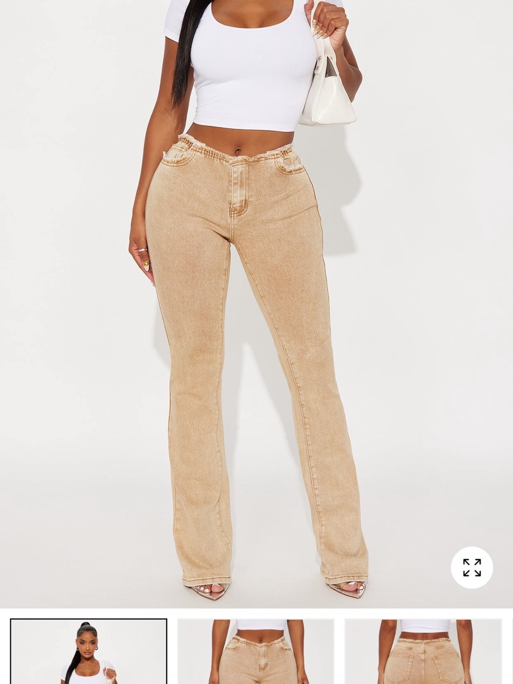 Fashion Nova Women's Beige Corduroy Flare Jeans